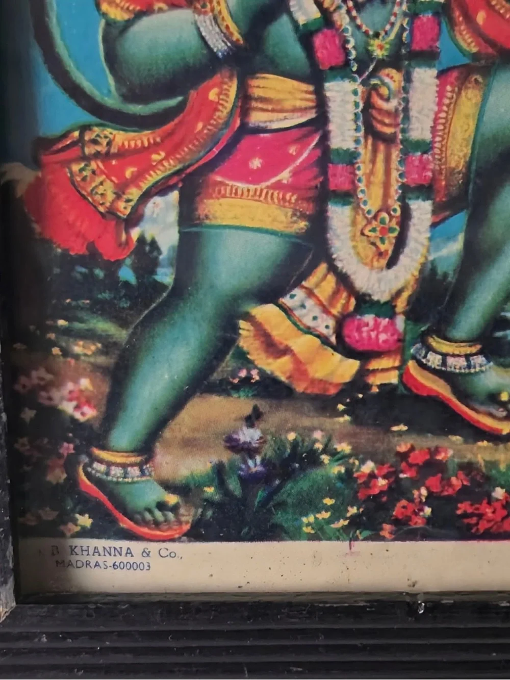 Vintage Hanuman Carrying Sanjeevani Mountain Framed Hindu Print B Khanna India